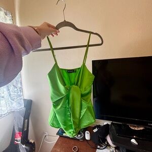 PrettyLittleThing Green Asymmetrical Tie Front Camisole